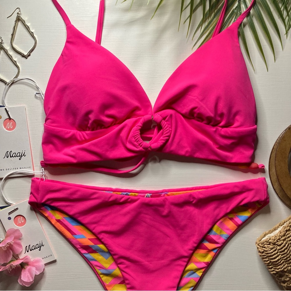 Maaji • Reversible Colorful Abstract Banded Tri Bikini Top | Sublimity Bottoms
